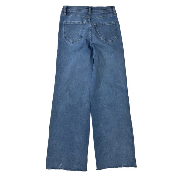 {Kensie} "The Kaya High Rise Wide Leg" Blue Raw Hem Stretch Denim Jeans - Picture 2 of 5
